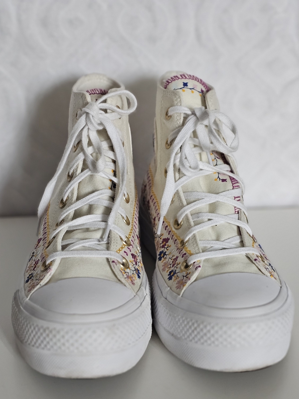 Converse Allstar Cream High-Top Sneakers with Multicolor Floral Embroidery